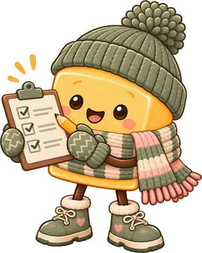 Cozy Butter mascot checking off a clipboard checklist
