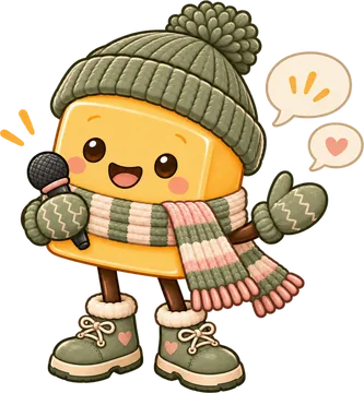 Cozy Butter mascot speaking into a microphone