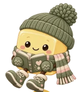 Cozy Butter mascot reading a book